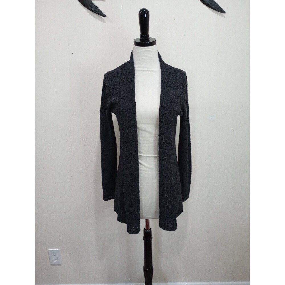 Eileen Fisher 100% Italian Wool Lightweight Charcoal Gray Open Front Cardigan XS